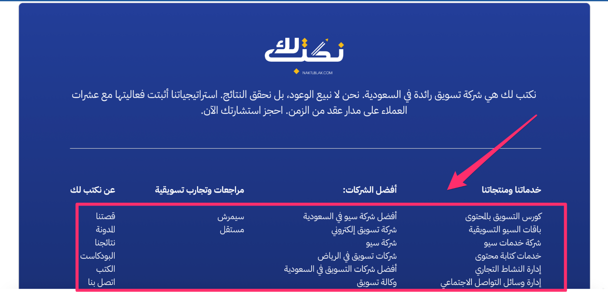 روابط التذييل (Footer Links)